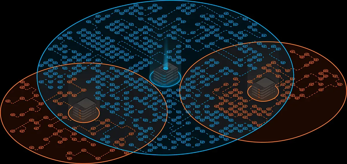 Image shows central servers provide a digital venue that provides for the most number of players.