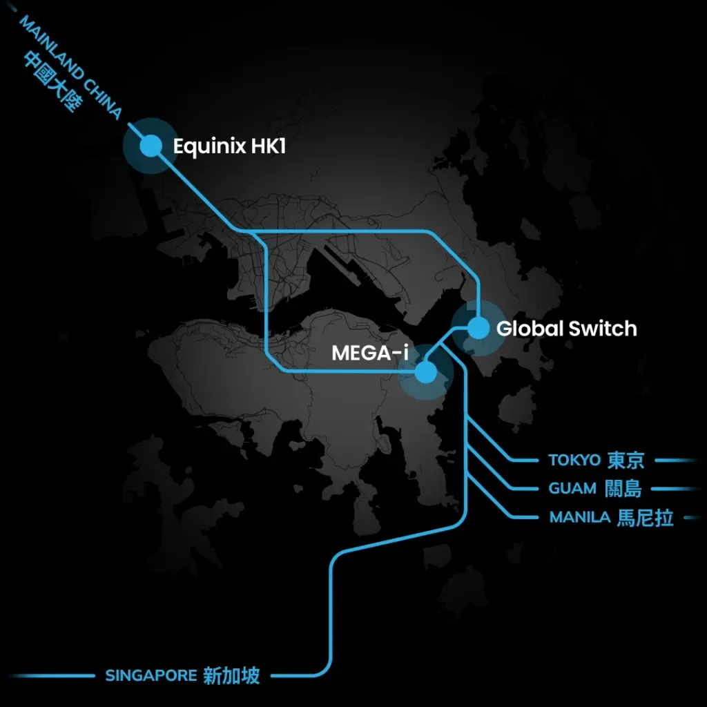 Stylised map showing latencies and subsea cable connections