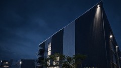 Night-time exterior render of a OneQode datacentre in Bangkok, Thailand