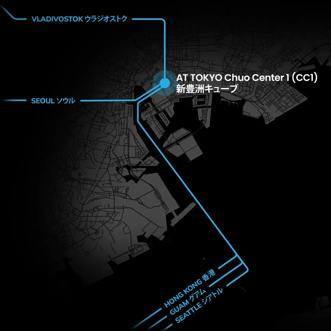 Stylised map showing latencies and subsea cable connections