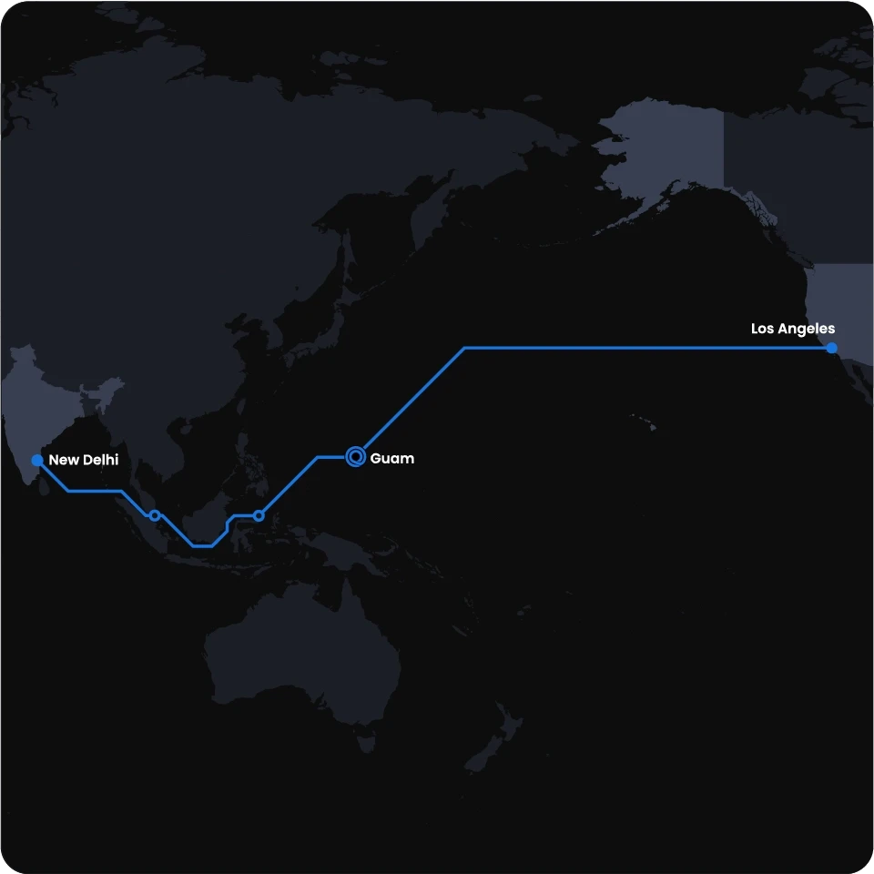 Ruta desde Los Angeles a New Delhi