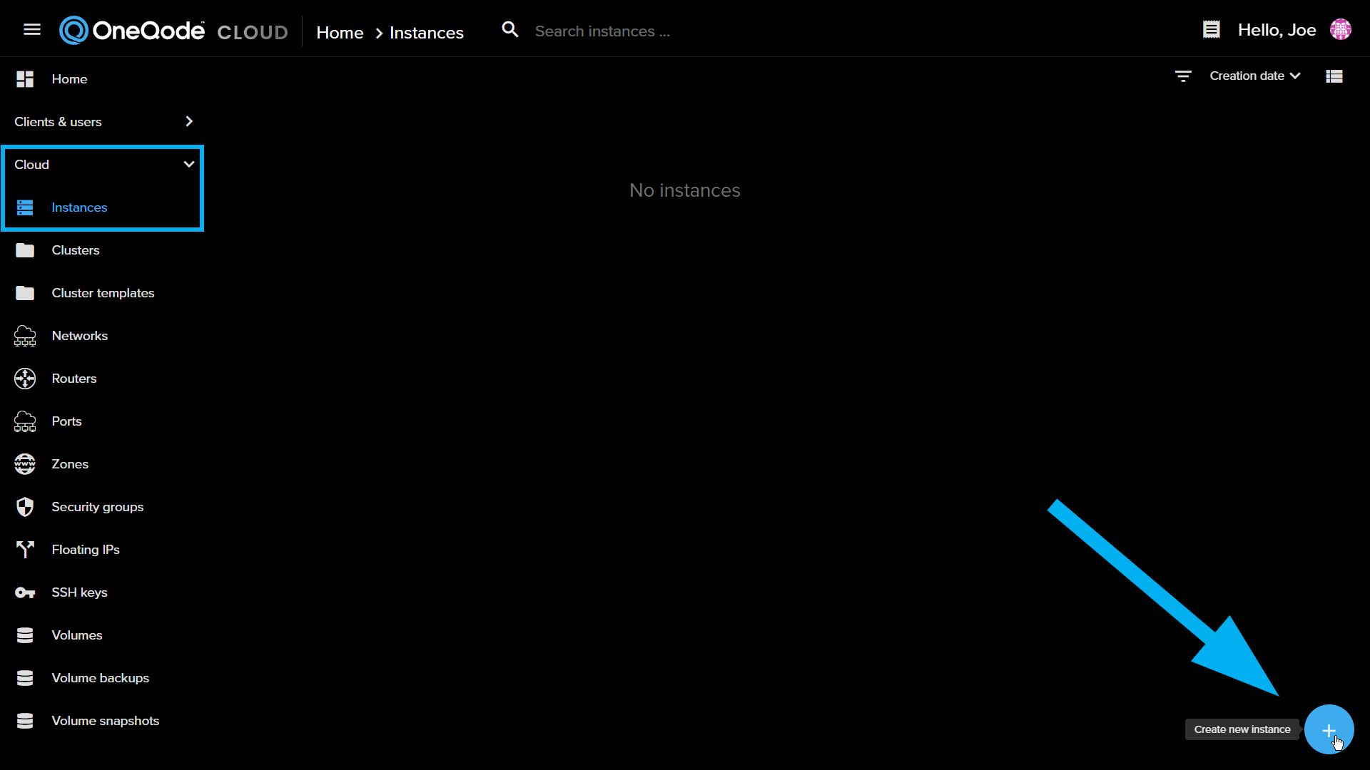 Create instance button