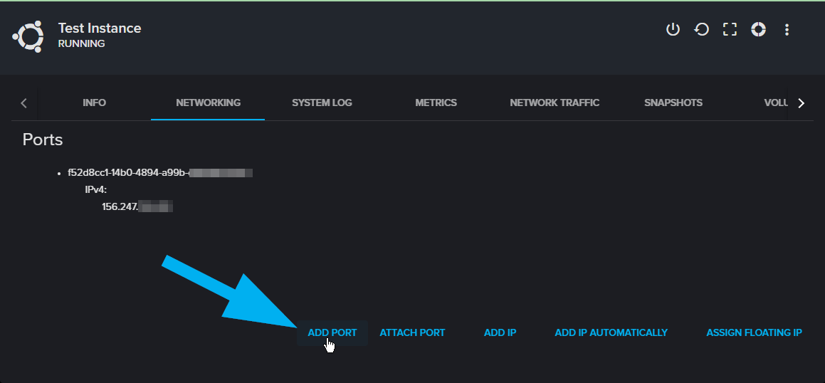 Add Port button on instance