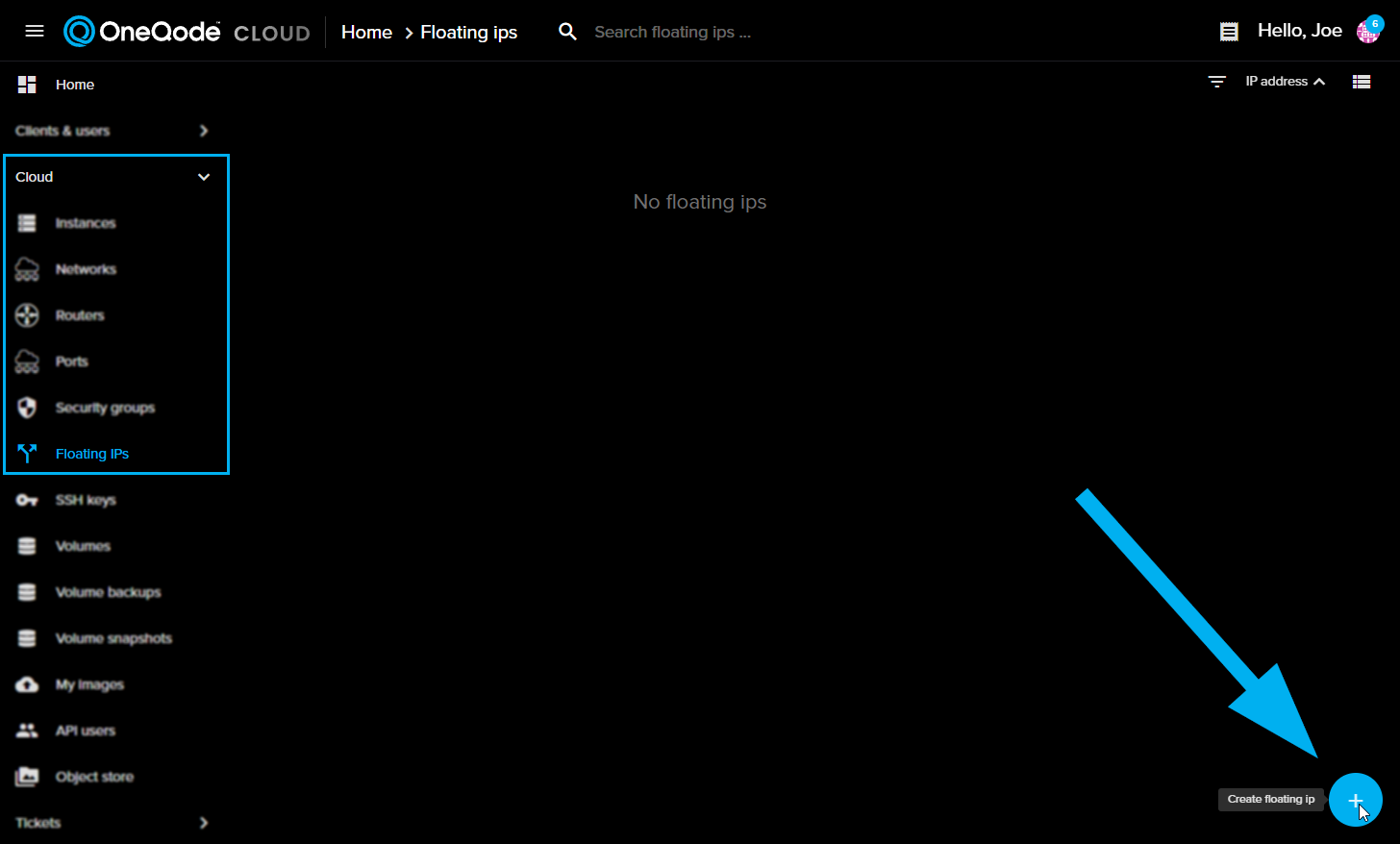 Create Floating IP button