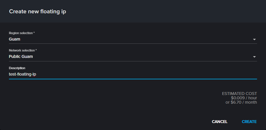 Floating IP creation form