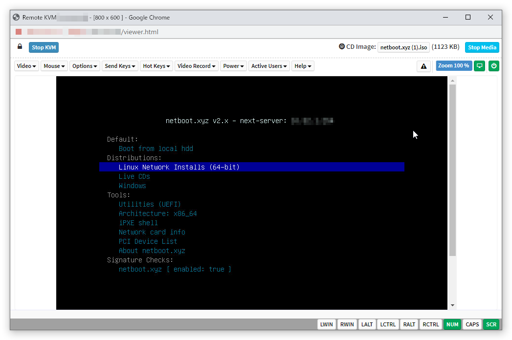 netboot.xyz main menu
