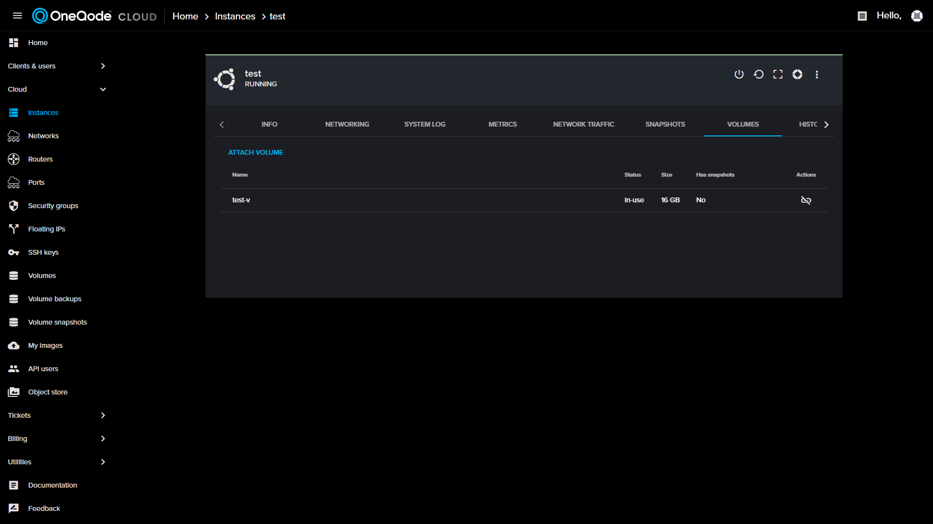Attached volume in list