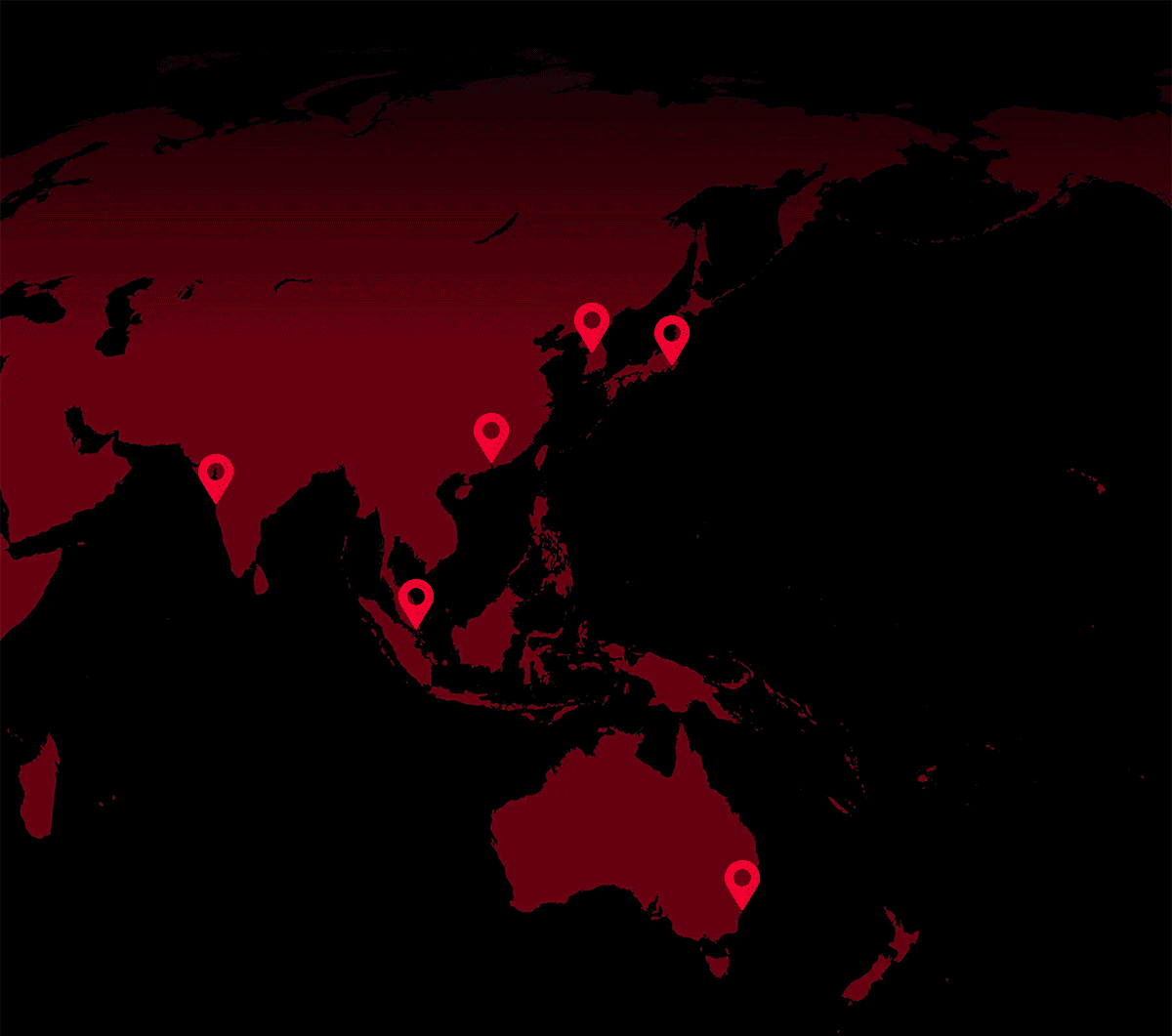 A map of Asia-Pacific with pins placed on Valorant’s Asia-Pacific and Korean server locations in Seoul, Tokyo, Mumbai, Singapore, Hong Kong, and Sydney